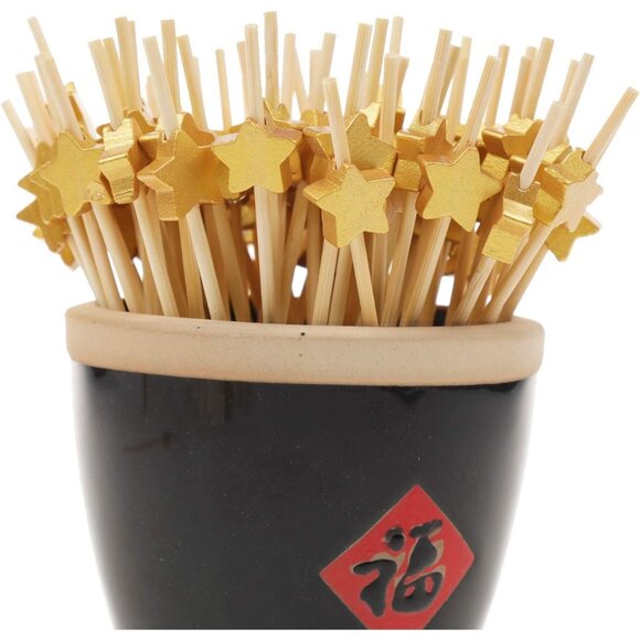 Premium Bamboo Cocktail Picks - 100 Eco-Friendly, Gold Star Sticks for Events - Picture 5 of 7